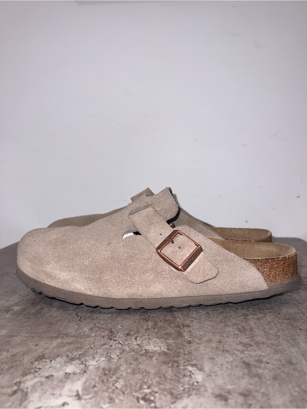 Birkenstock Boston Suede Clog in Taupe